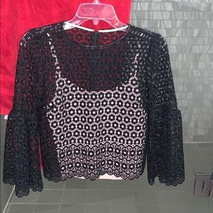 J.Crew black lace bell sleeve blouse